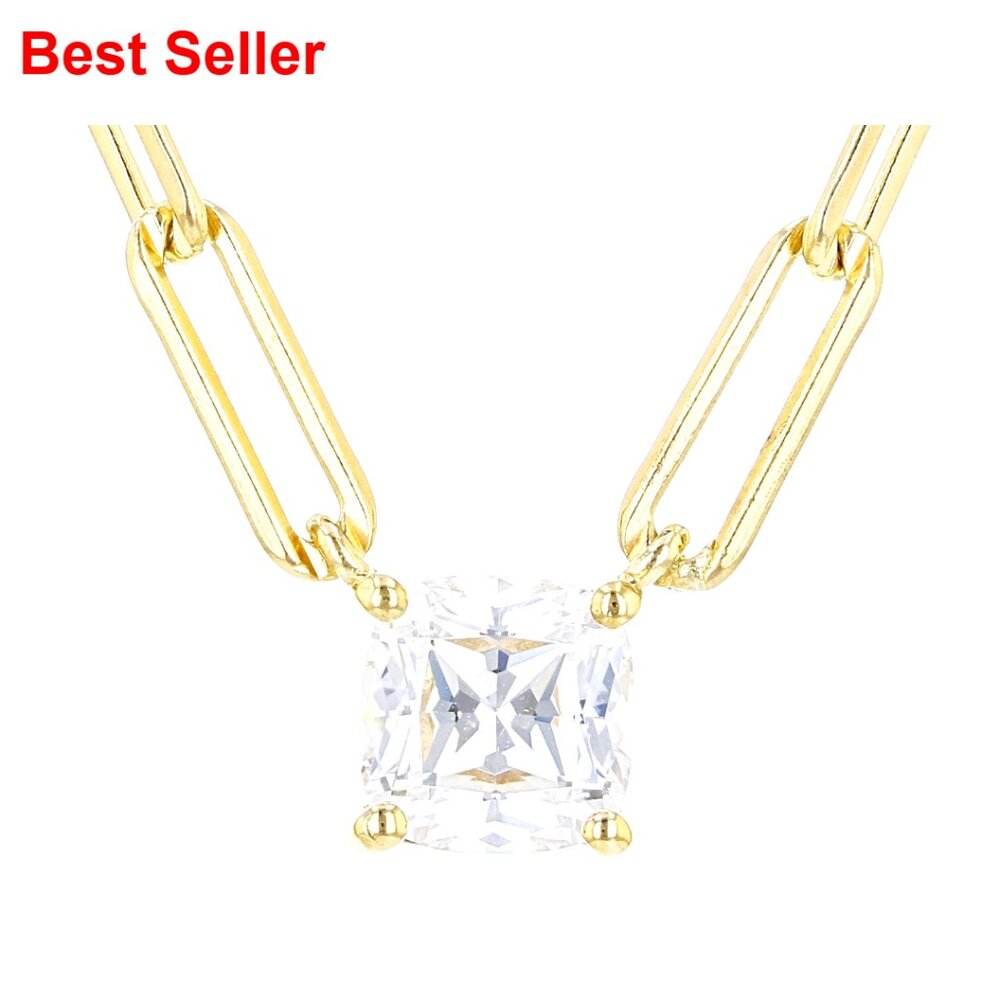 Sterling Silver Paperclip Chain Necklace With Cz Pendant, 18 Inches